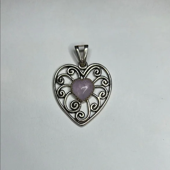 Victorian Sterling Silver and Purple Heart Pendant - Picture 2 of 4